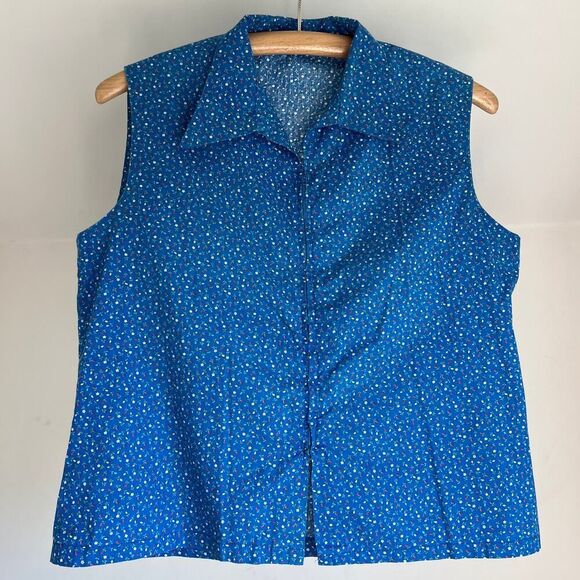 Vintage 70s retro farmcore cotton top daggar collar front zip sleeveless western - Picture 2 of 7